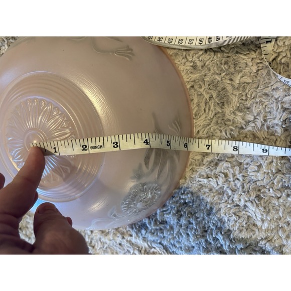 Vintage Pink Frosted Glass Floral Ceiling Light Shade 10.25in Pink Good 3-Hole - Picture 6 of 7